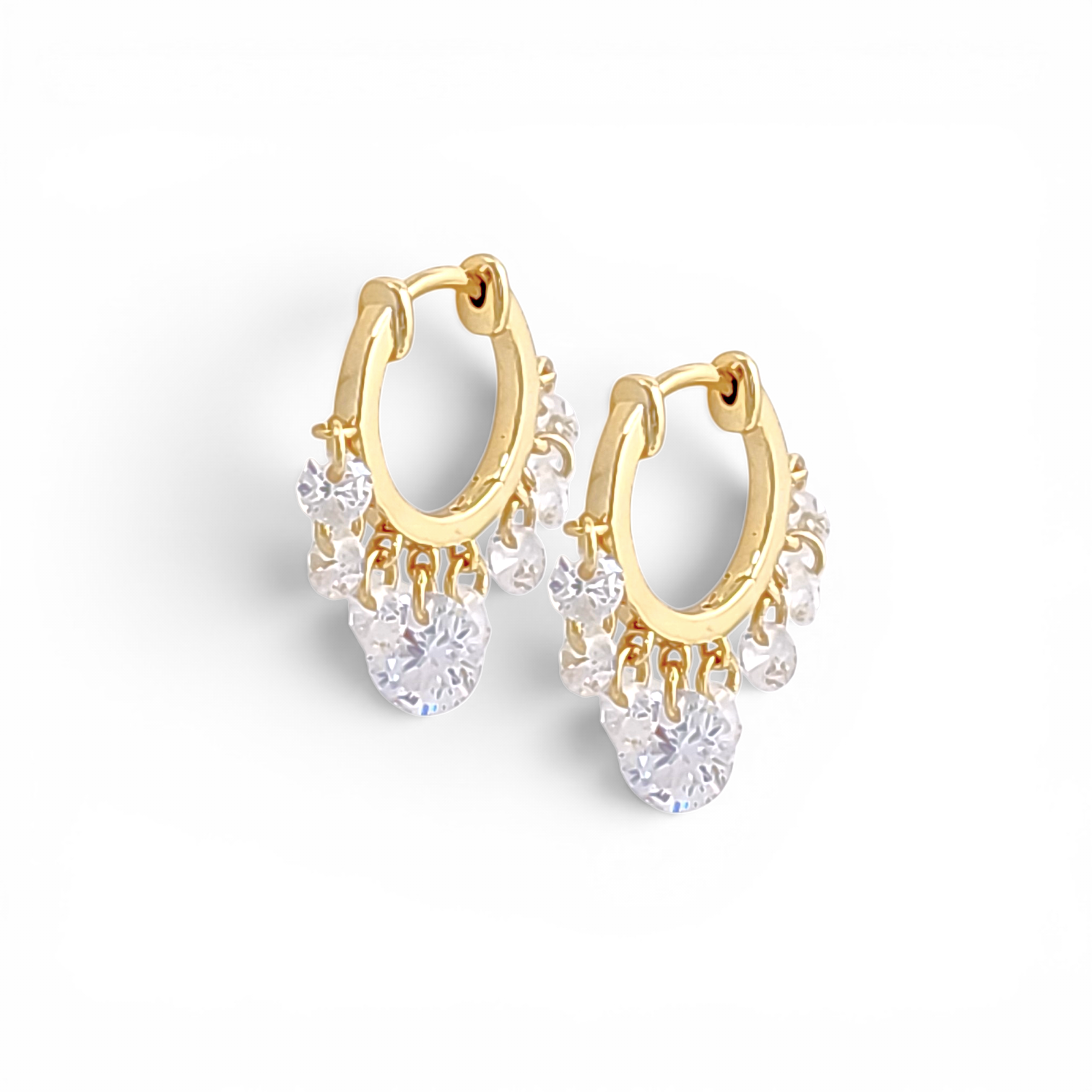 Crystal drop Huggie Hoop Earrings - White