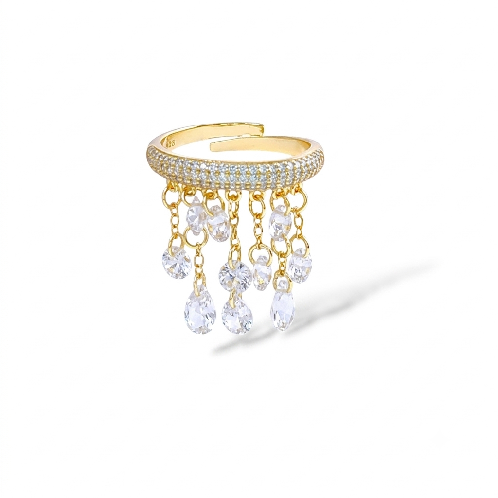 Chandelier Fringe Pavé Ring - White/Pearl