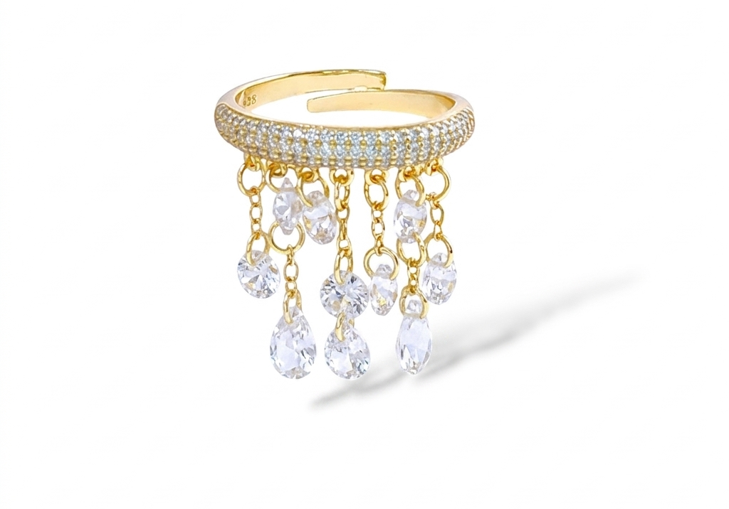Chandelier Fringe Pavé Ring - White/Pearl