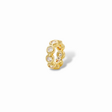 Pearl white bezel-set stone huggie hoop earring in 18k gold plated brass