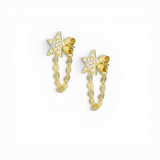 Pavé Star Chain-Wrap Stud Earrings - Gold