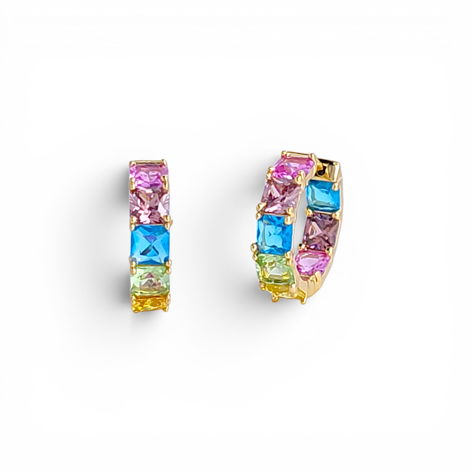 Square-Cut Huggie Earrings - Rainbow
