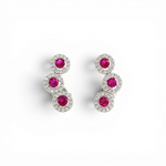 Triple-Halo Climber Earrings - Pink