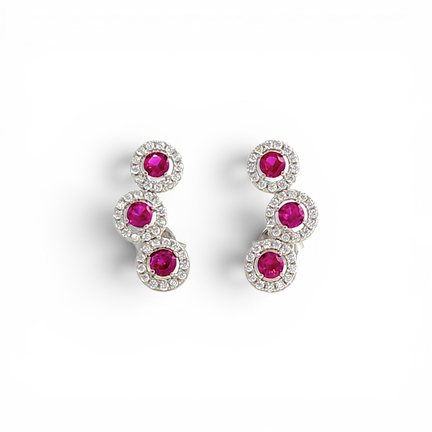Triple-Halo Climber Earrings - Pink
