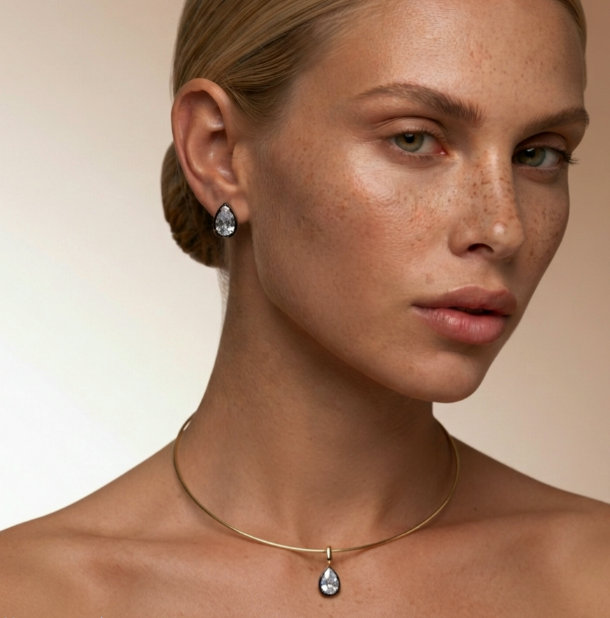 pear shape studs and pendant black and white silver italy