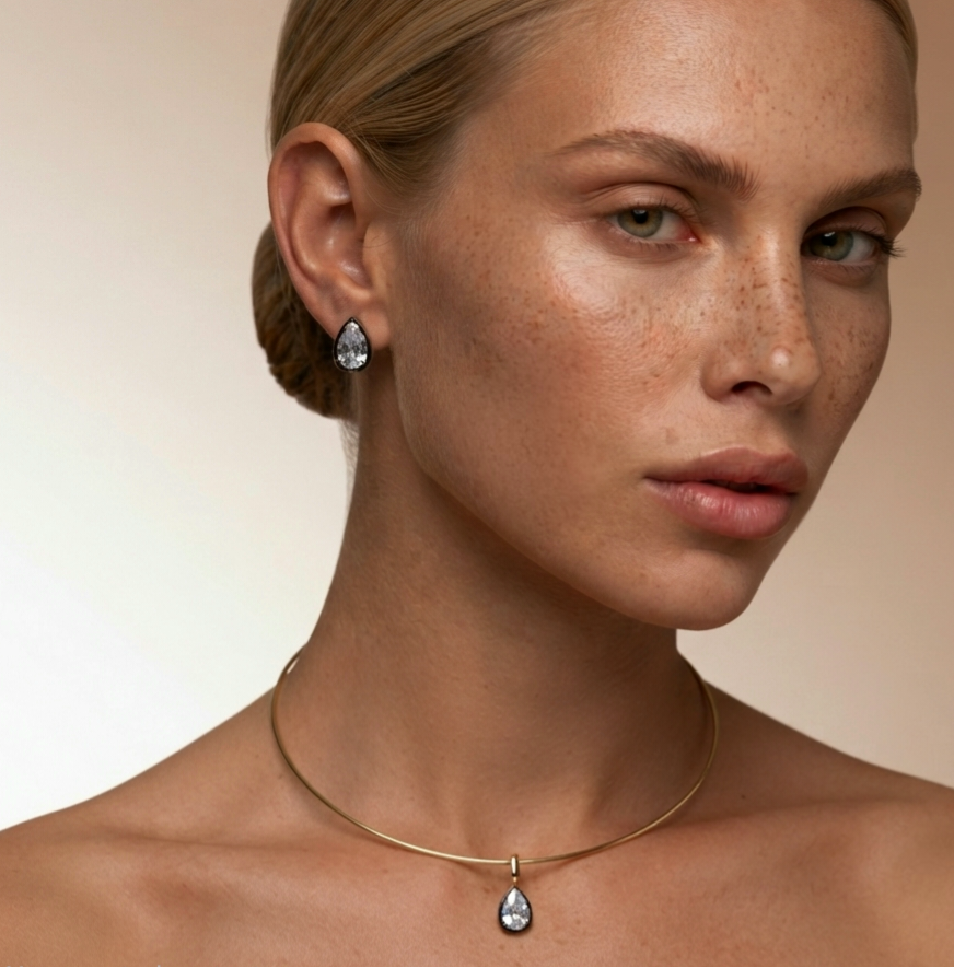 pear shape studs and pendant black and white silver italy