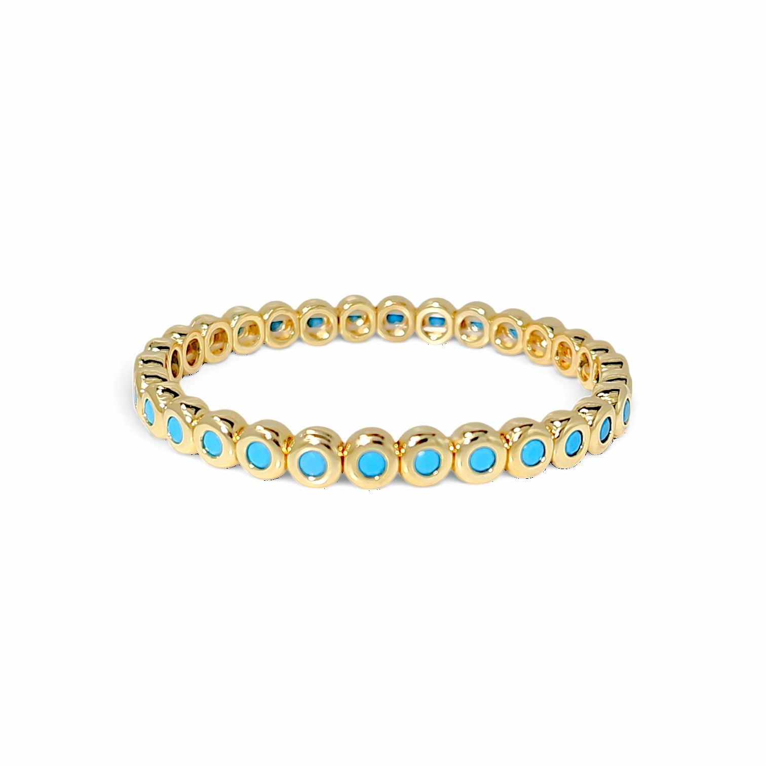 Ruchy bezel bangle in 18k gold plated brass with turquoise stones