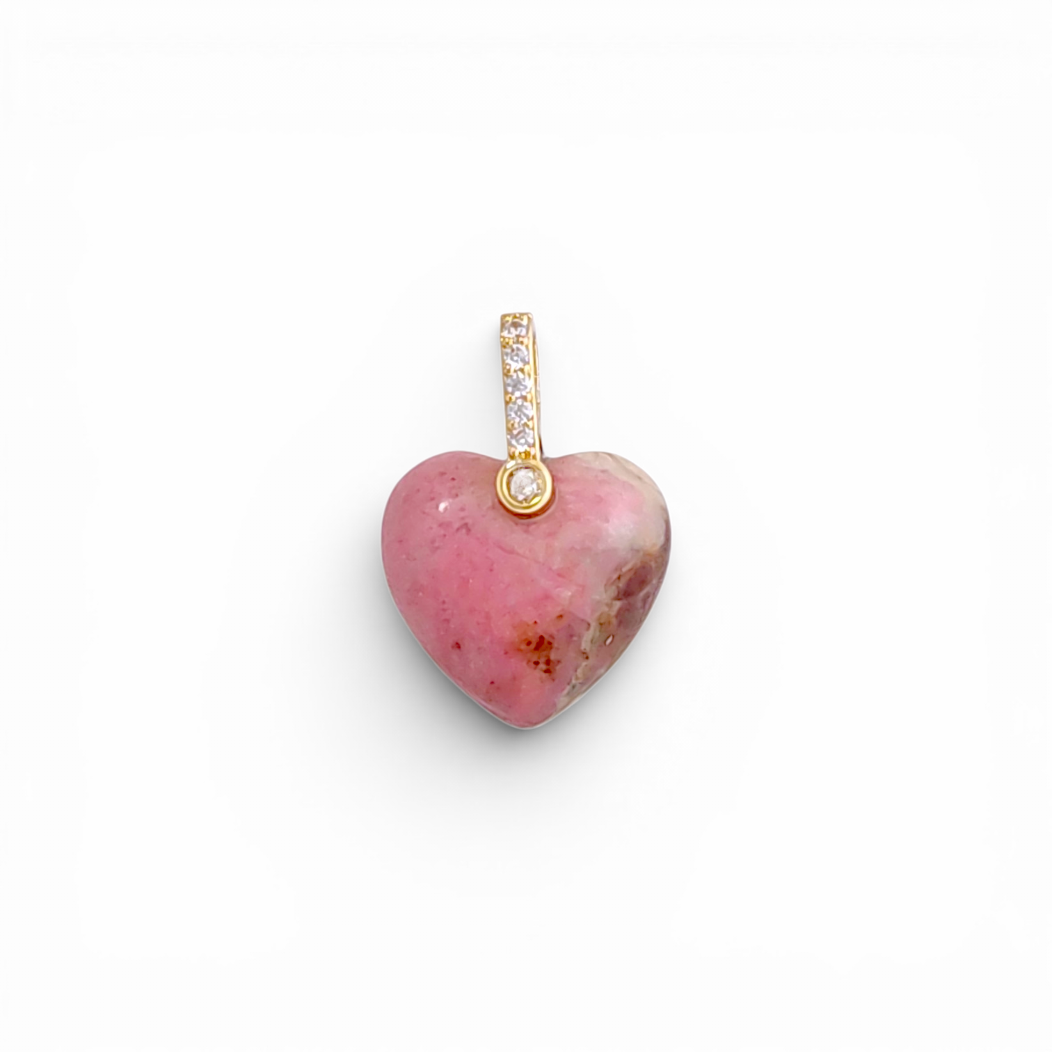Natural Stone Heart Pendant - Pink/Rhodonite