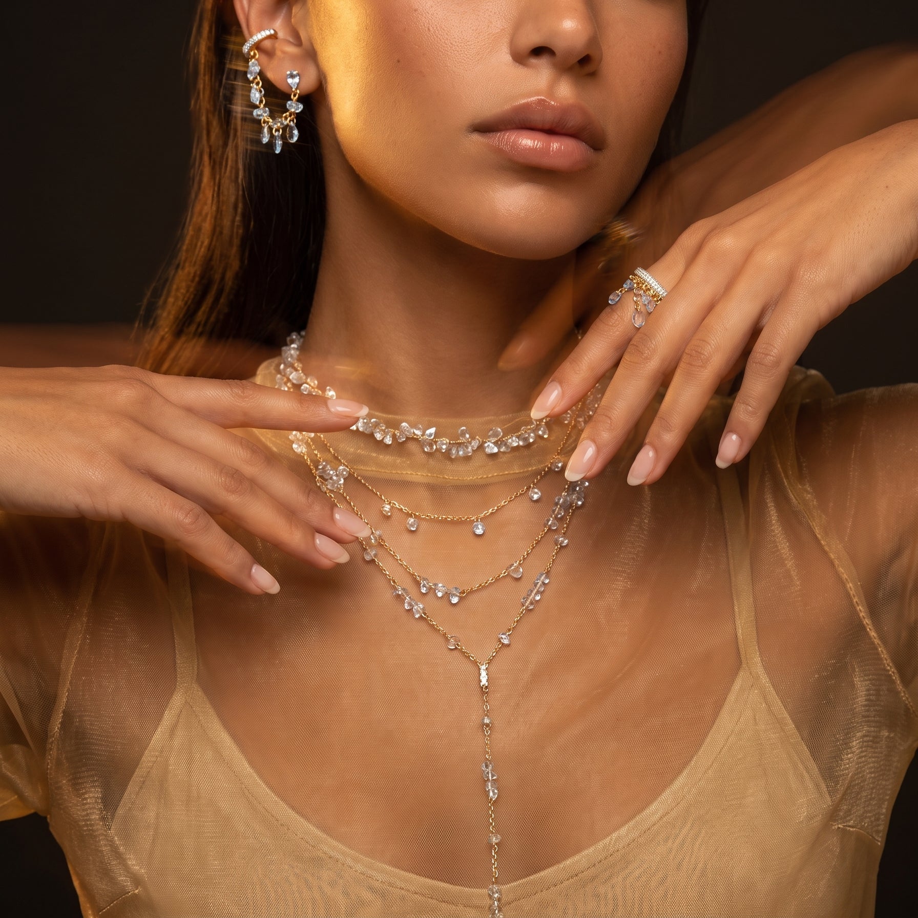 silver 925 gold 18k Crystal drops zirconia Necklace blue 