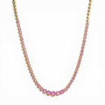 Round Stone Tennis Necklace - Pink