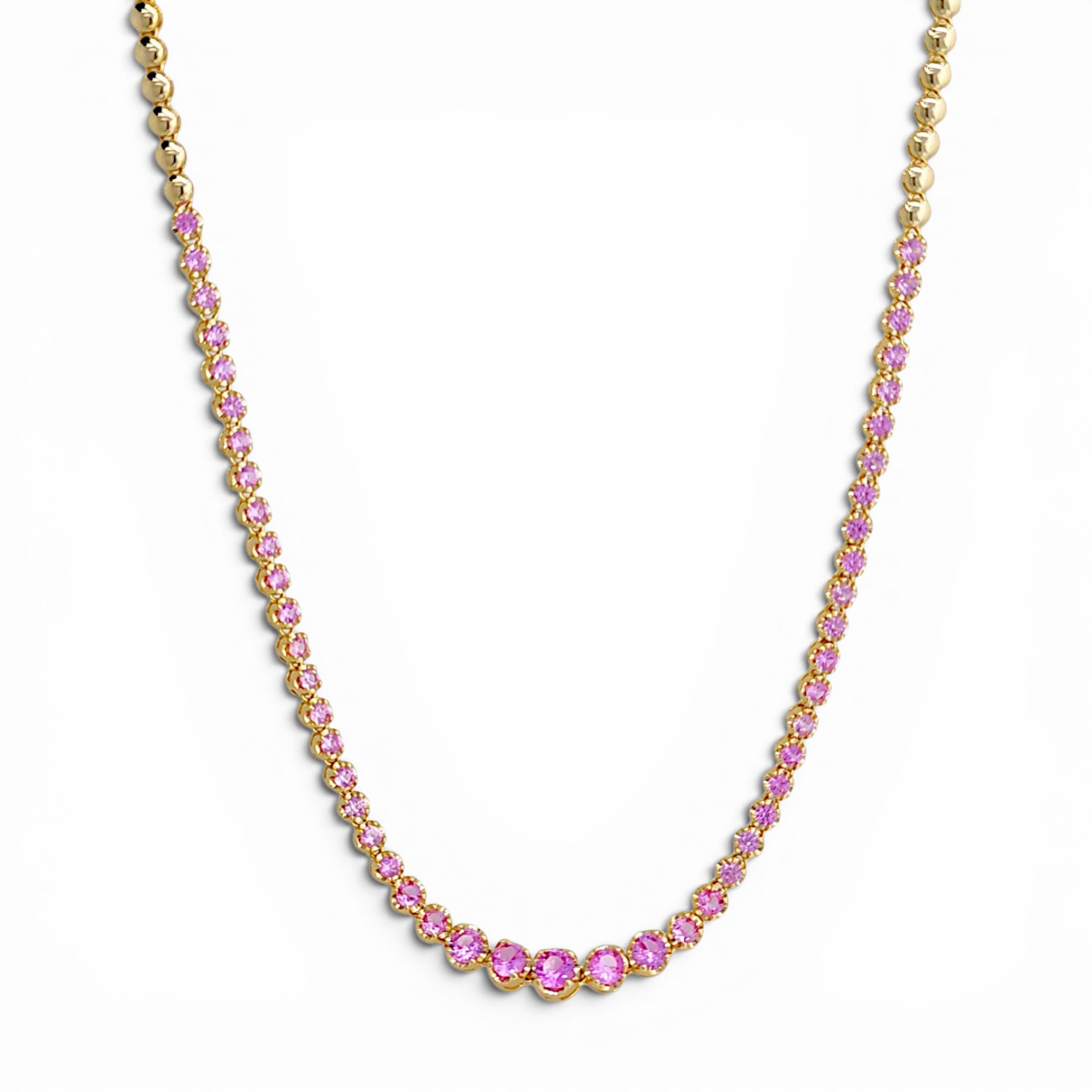 Round Stone Tennis Necklace - Pink