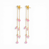 Double-Chain Cascade Earrings - Pink