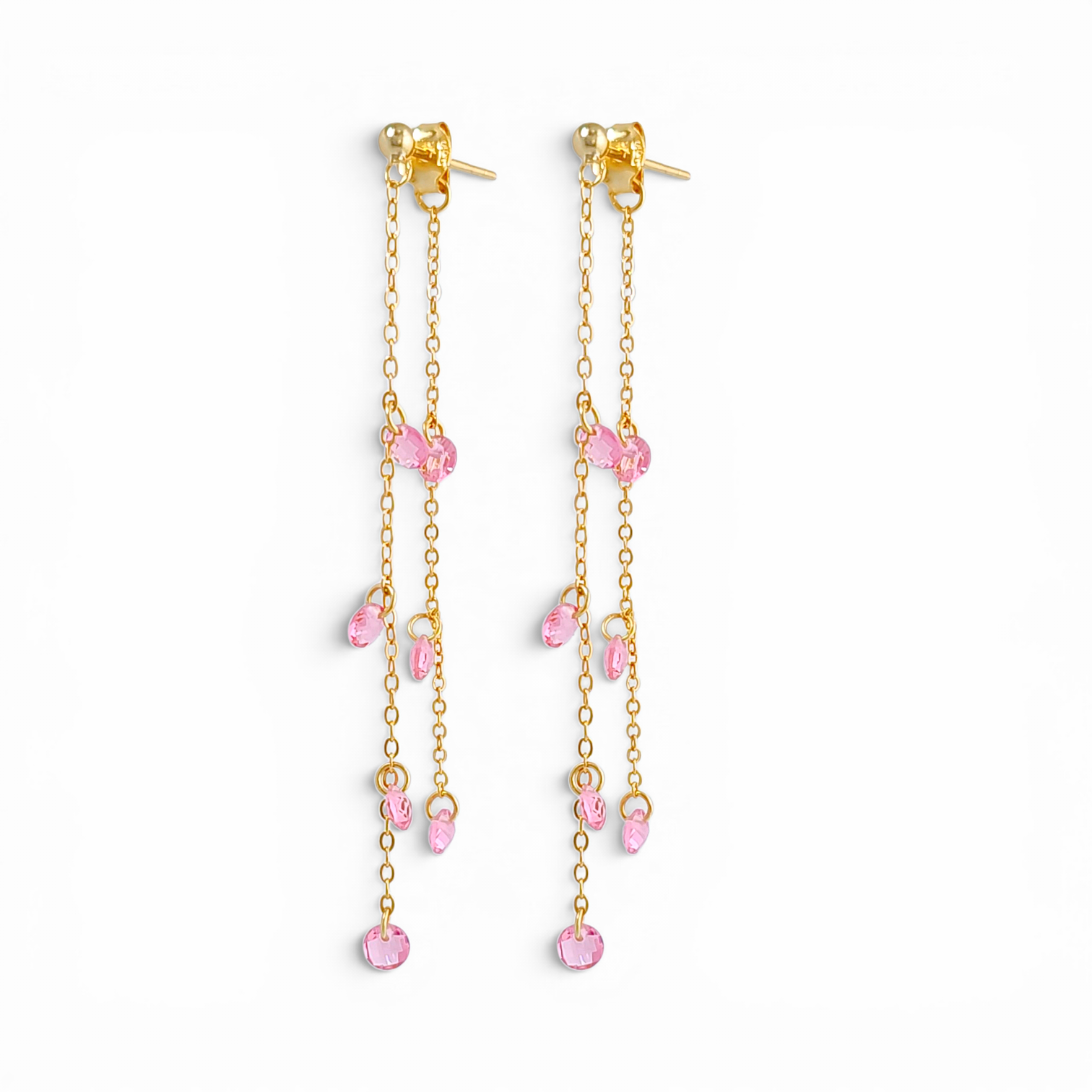 Double-Chain Cascade Earrings - Pink