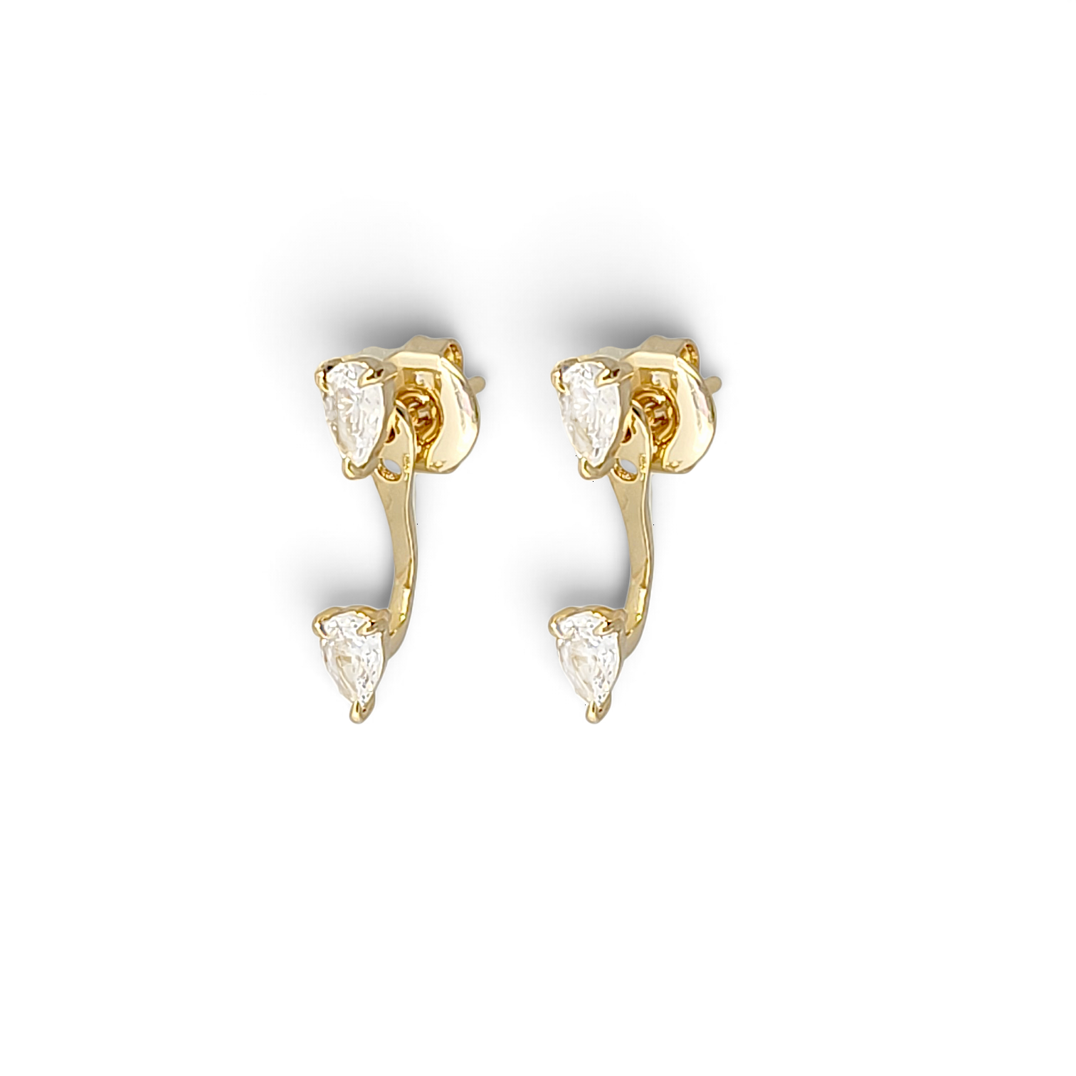 Curved pear ear jacket earrings in 18k gold plated brass