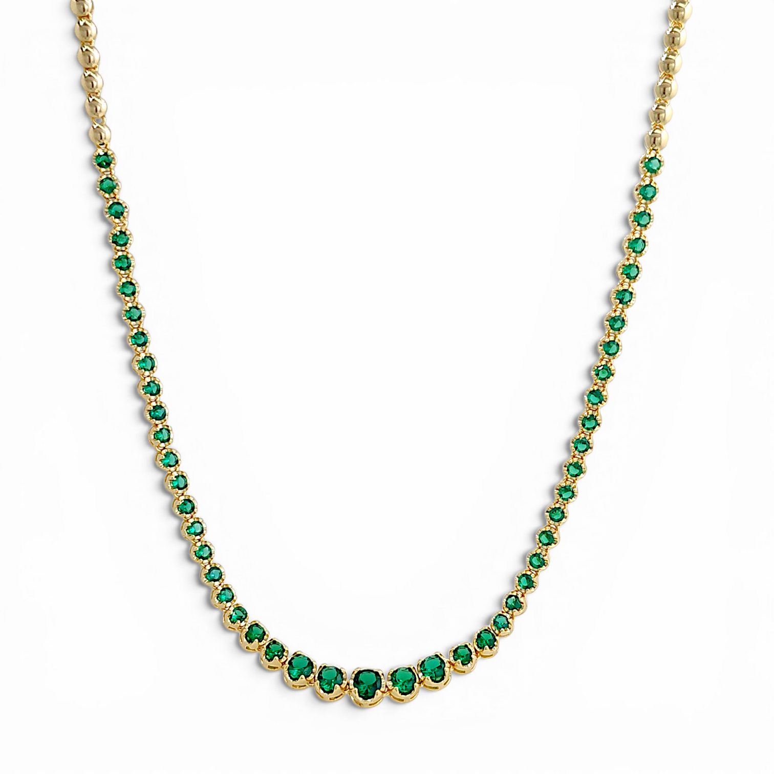 Round Stone Tennis Necklace - Green