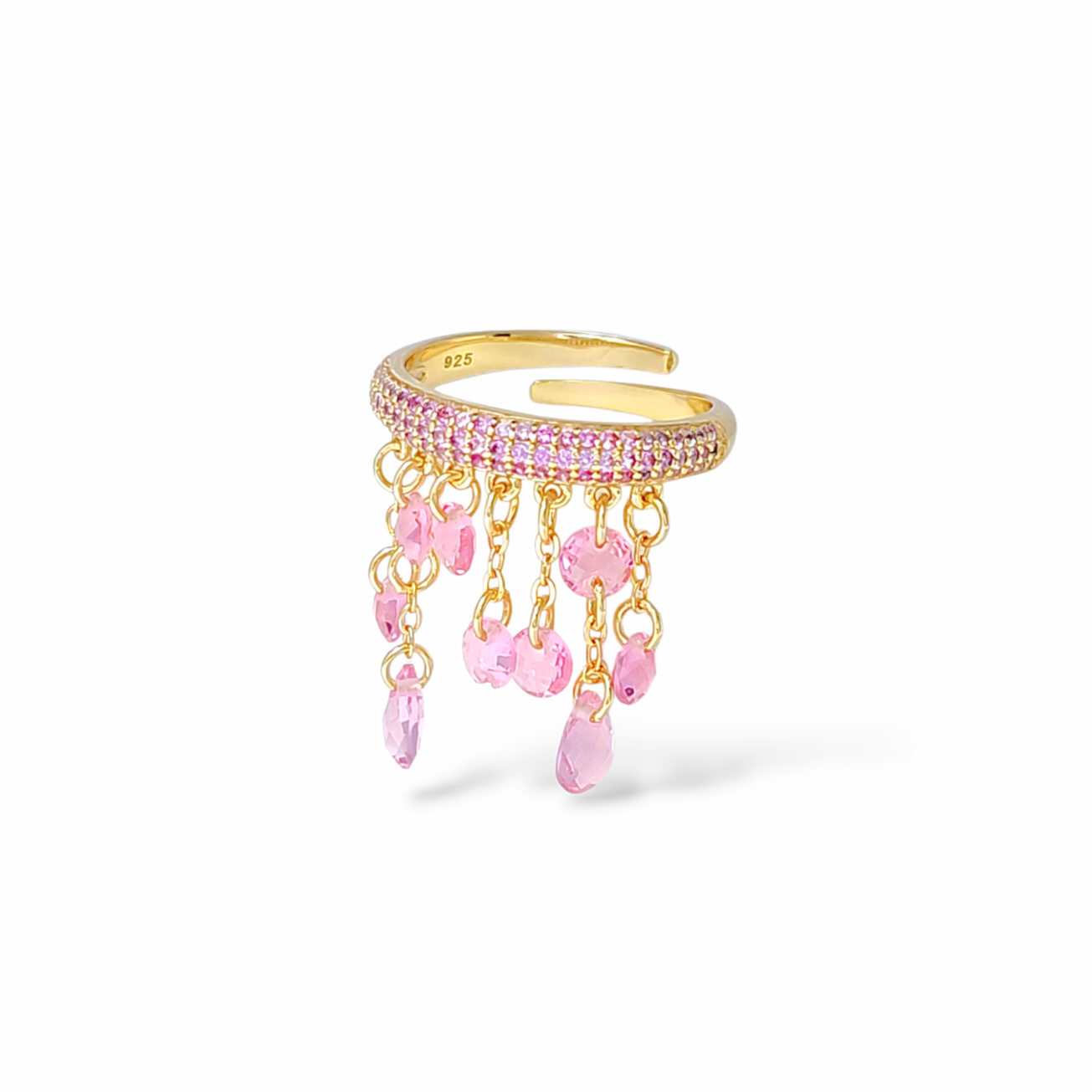 Chandelier Fringe Pavé Ring - Pink