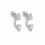 Pear drop ear jacket earrings in silver tone
