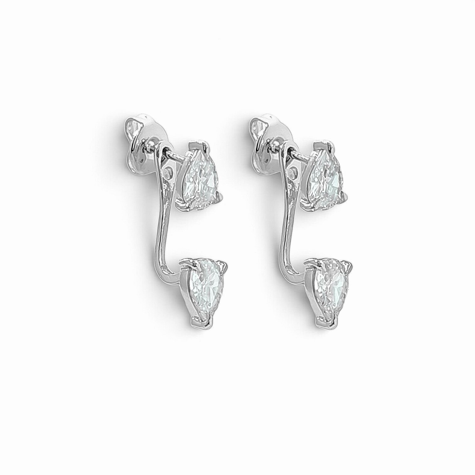 Pear drop ear jacket earrings in silver tone