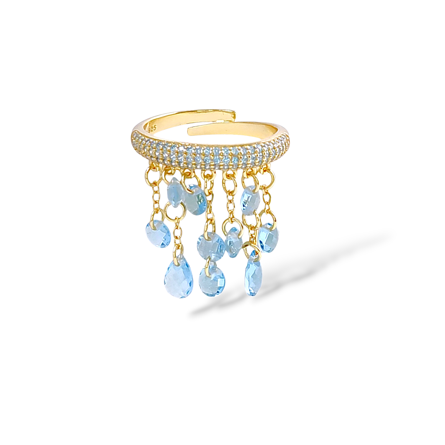 Chandelier Fringe Pavé Ring - Blue