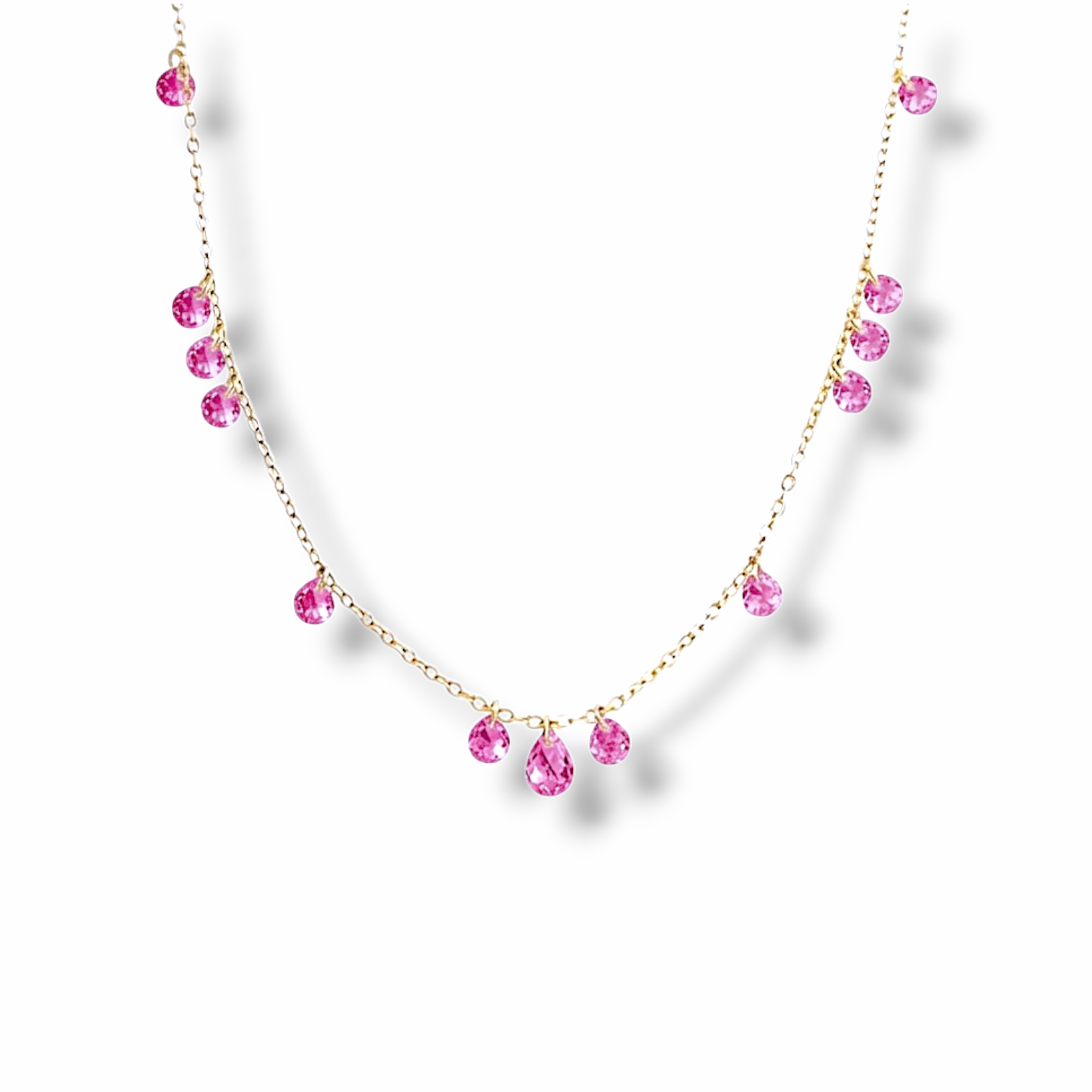 Floating Drop Station Necklace - Pink