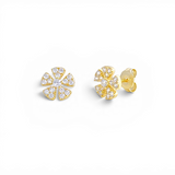 Pinwheel Flower Pavé Stud Earrings - Gold