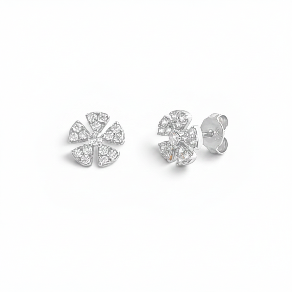 Pinwheel Flower Pavé Stud Earrings | 925 Silver 18 Karat Gold | Italian Craftsmanship