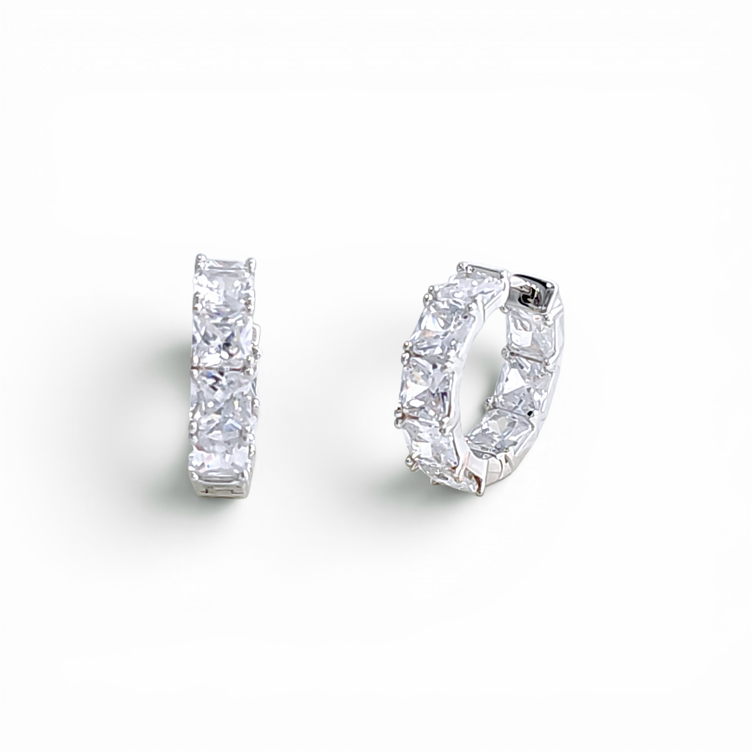 Square-Cut Huggie Earrings - Silver