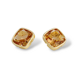 Champagne cushion-cut crystal stud earrings in 18k gold plated setting