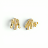 Triple-Bar Pavé Stud Earrings - Gold