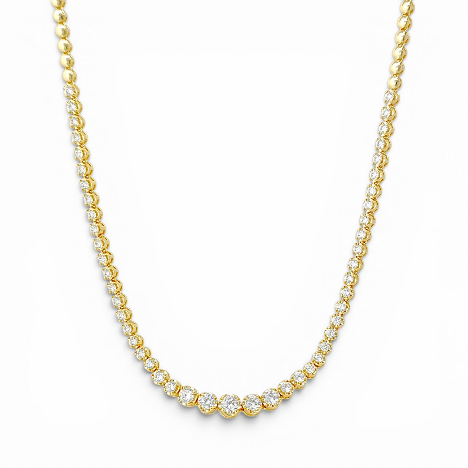 Round Stone Tennis Necklace - Gold