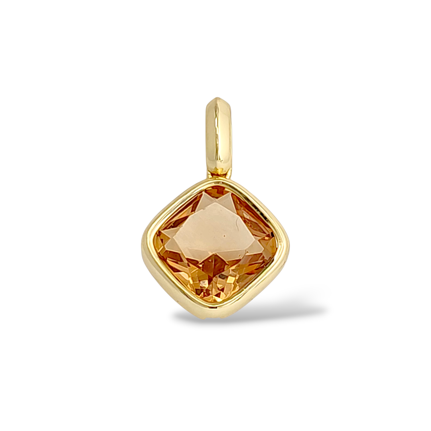 Champagne cushion-cut crystal pendant with pave bail in 18k gold plated brass