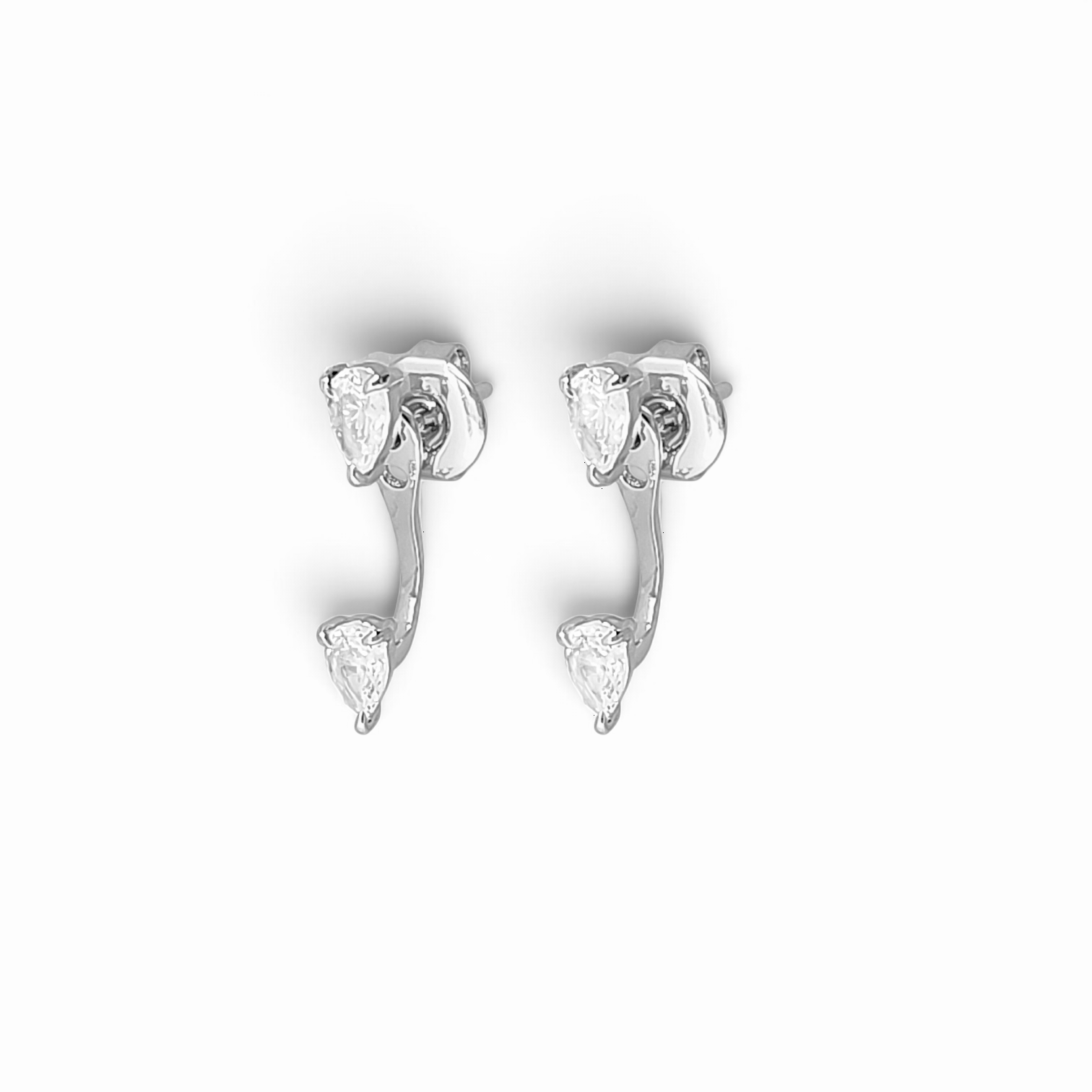 Curved pear ear jacket earrings in silver tone
