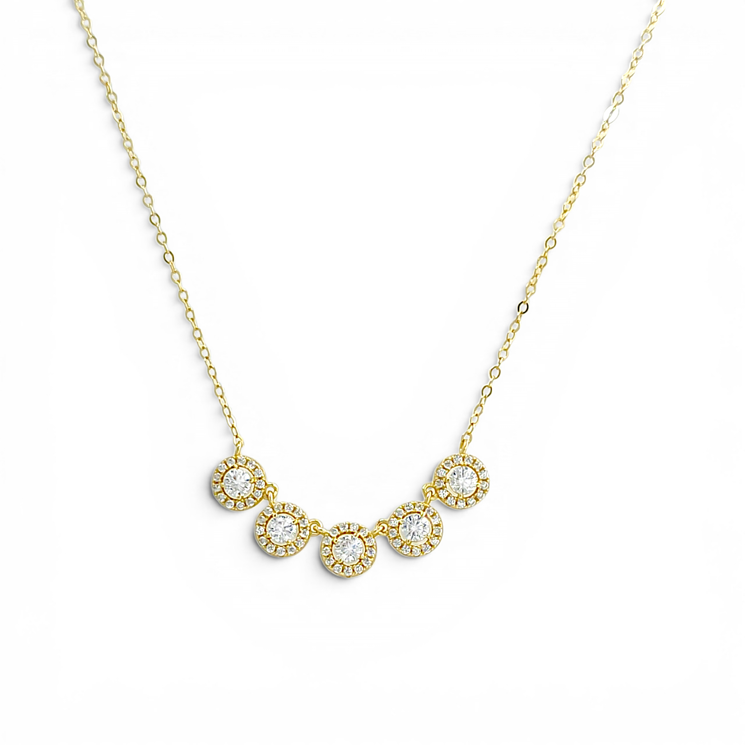 Five-Halo Arc Necklace - White/Gold