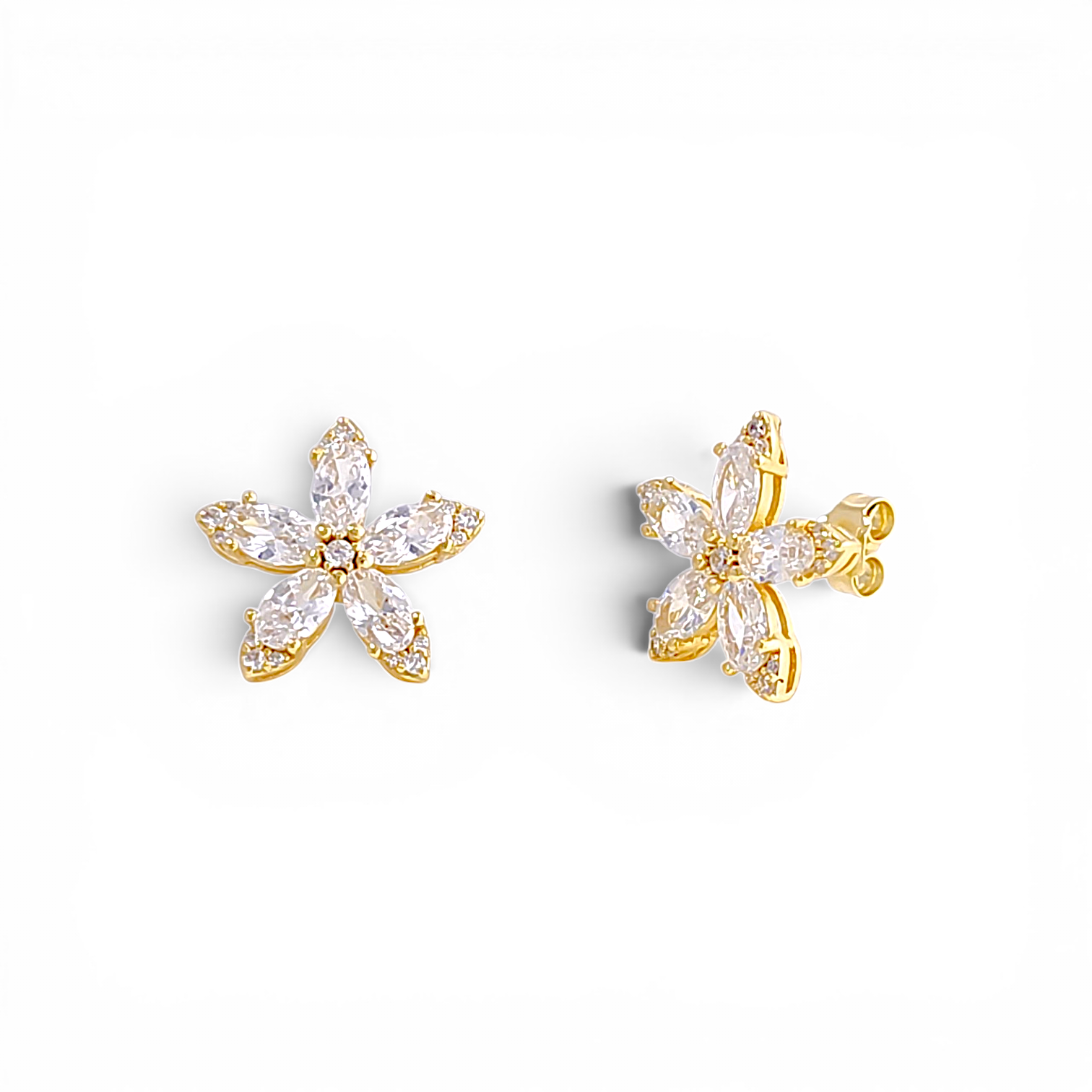 Star-Flower Stud Earrings - White
