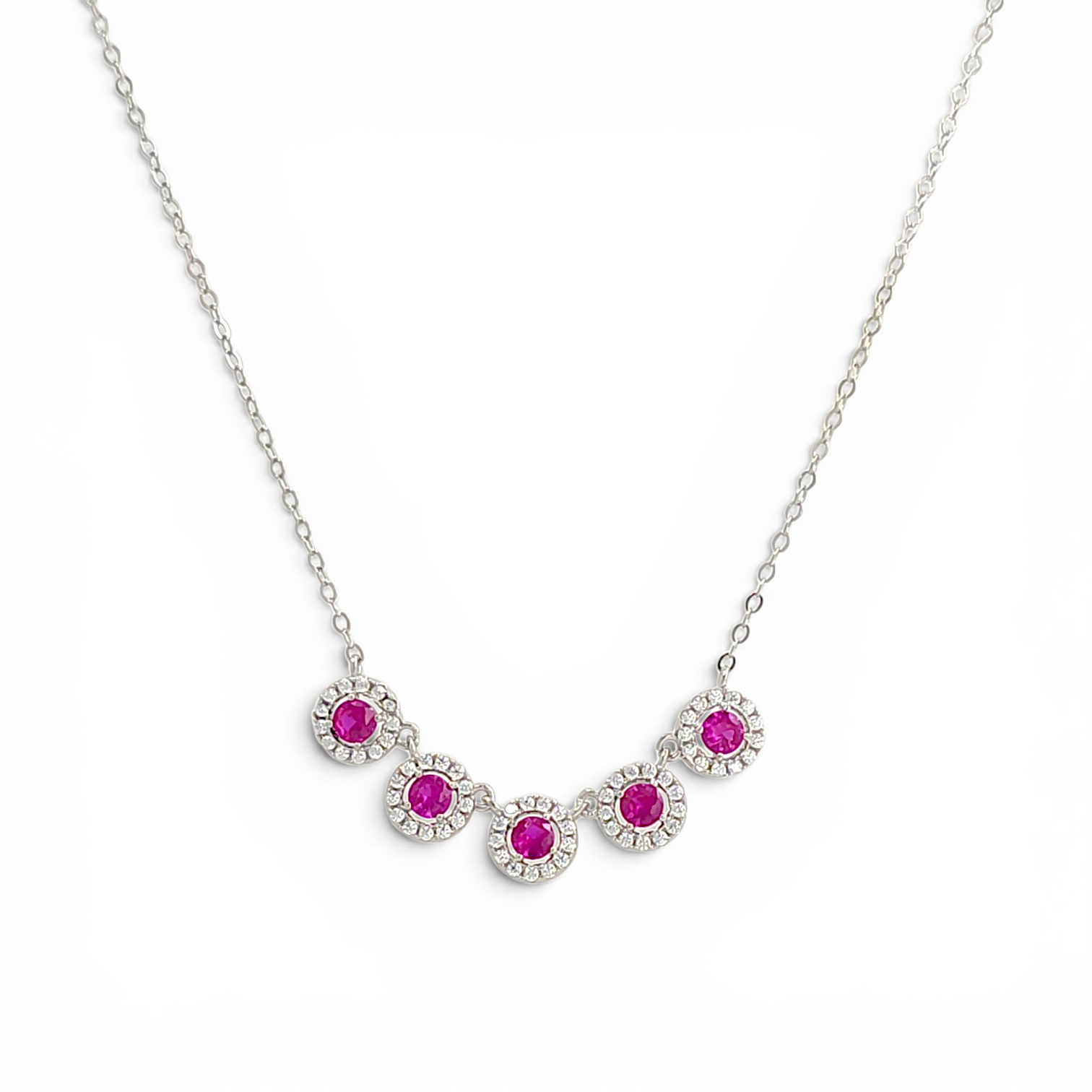 Five-Halo Arc Necklace - Pink