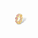 Pink bezel-set stone huggie hoop earring in 18k gold plated brass