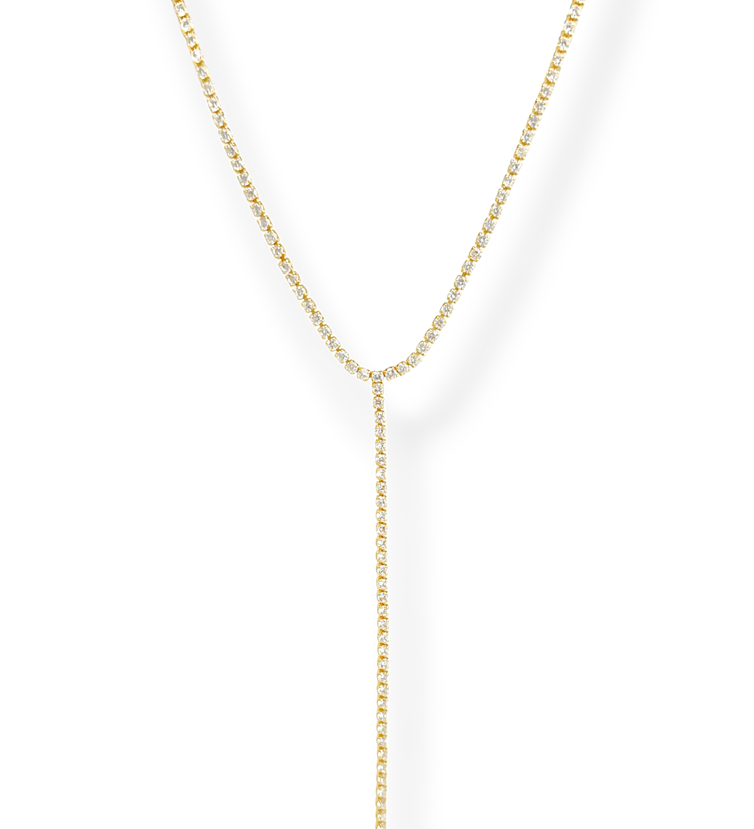 Y-drop tennis lariat necklace in 18K gold plate with prong-set CZ — Silver Italy