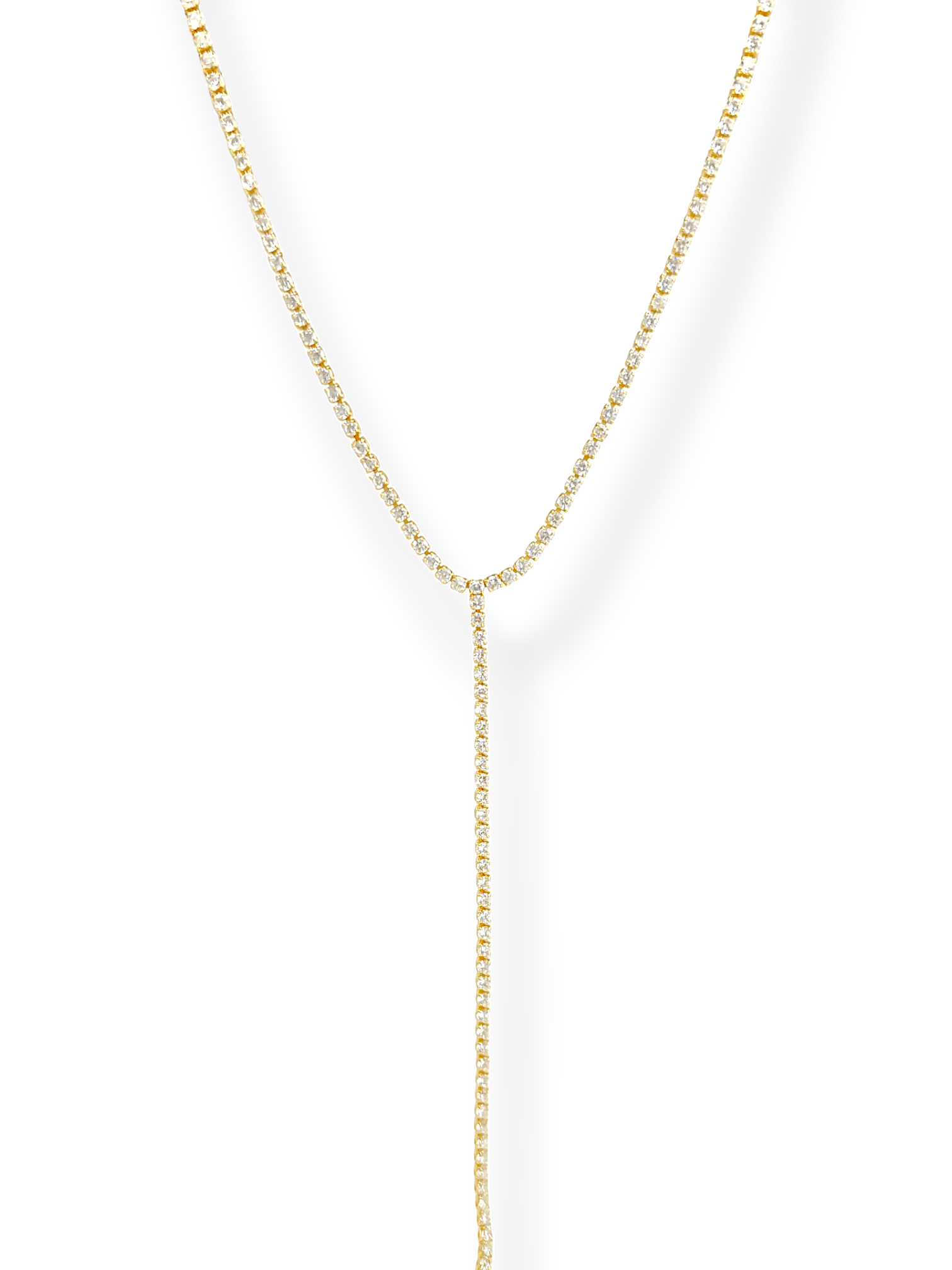 Y-drop tennis lariat necklace in 18K gold plate with prong-set CZ — Silver Italy