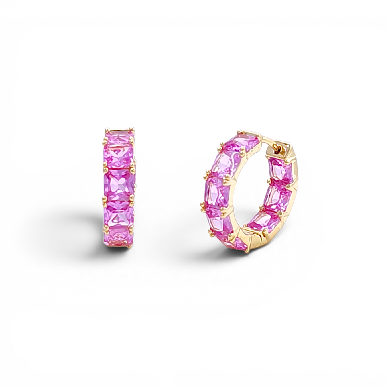 Square-Cut Huggie Earrings - Pink