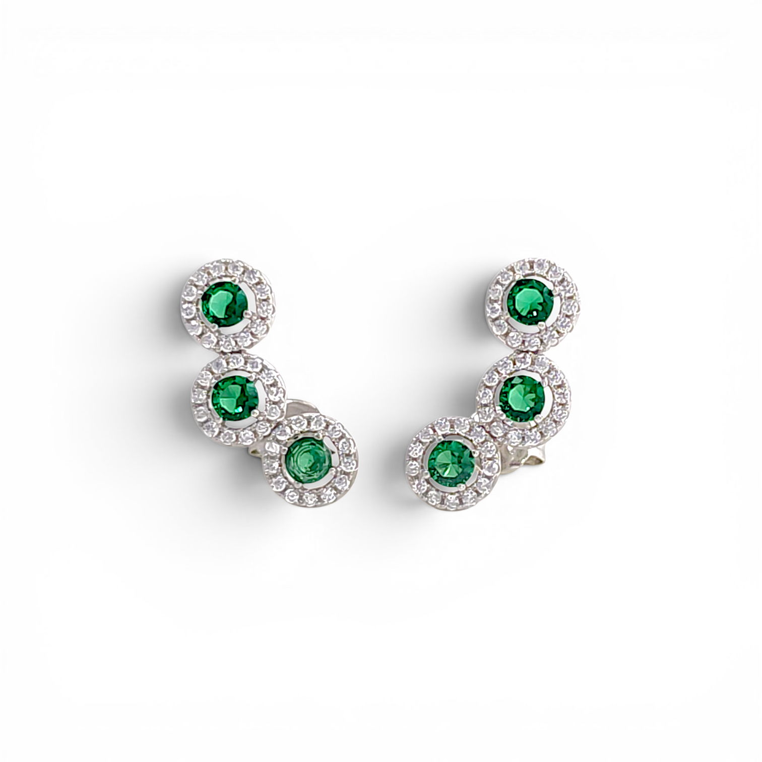 Triple-Halo Climber Earrings - Green