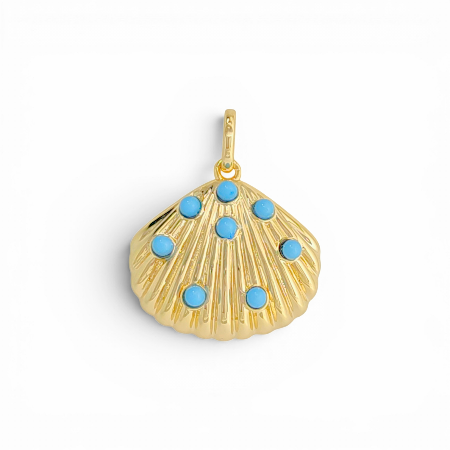 Turquoise cabochon fluted shell pendant in 18K gold plate — Silver Italy