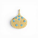 Turquoise cabochon fluted shell pendant in 18K gold plate — Silver Italy