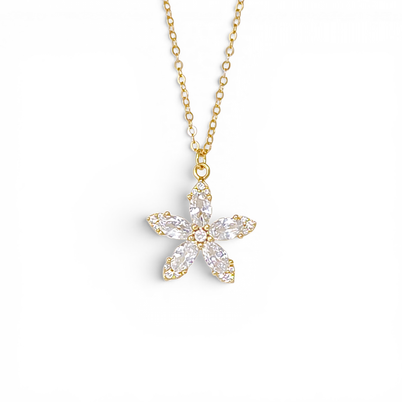 Star-Flower Pendant Necklace - White