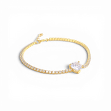 Heart Solitaire Tennis Bracelet - Gold