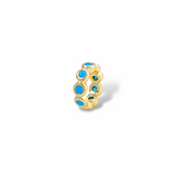 Turquoise bezel-set stone huggie hoop earring in 18k gold plated brass