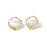 Pearl white cushion-cut crystal stud earrings in 18k gold plated setting