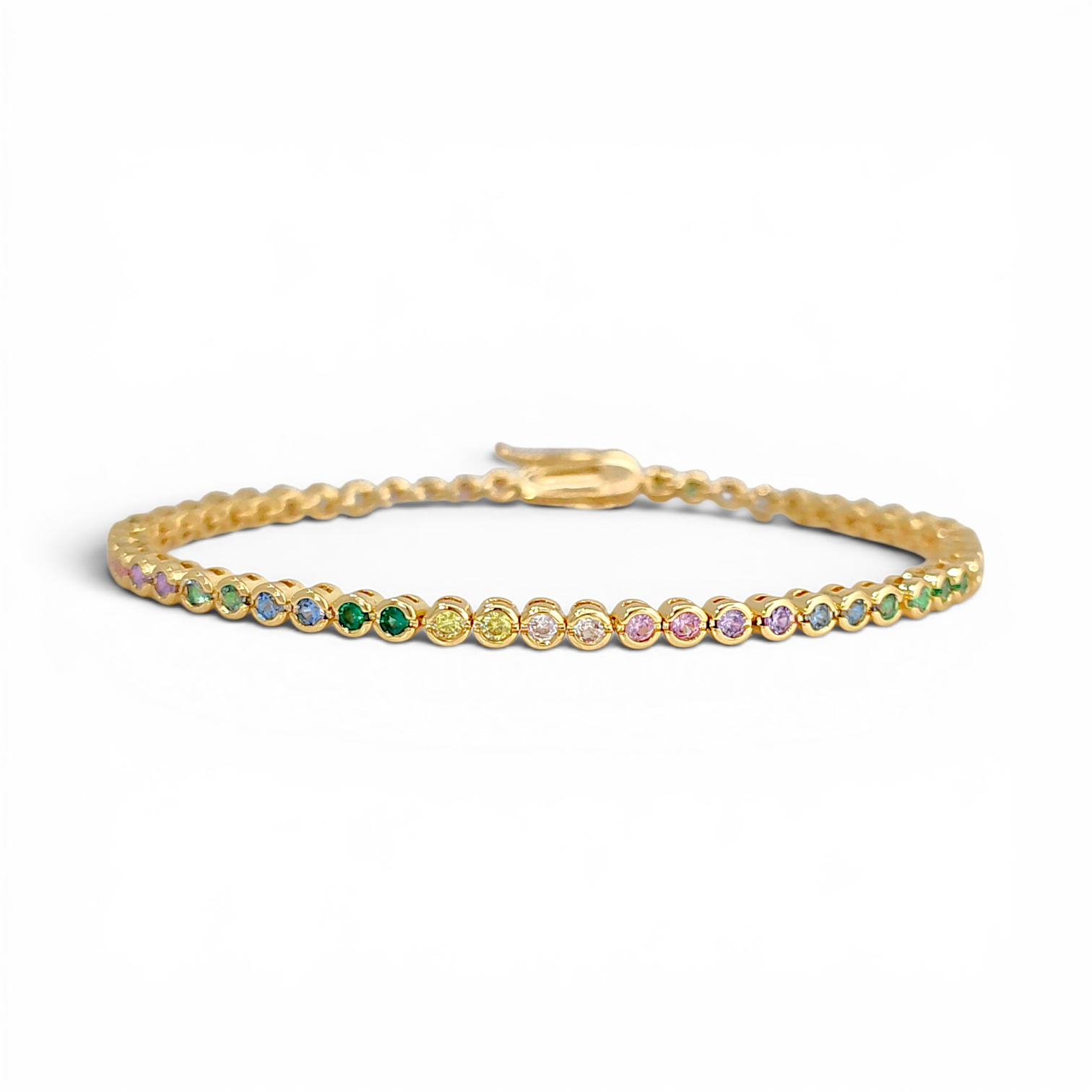Dainty multi-stone tennis bracelet in 18k gold plated brass