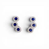 Triple-Halo Climber Earrings - Blue