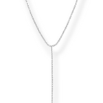 Y-drop tennis lariat necklace in rhodium silver finish with prong-set CZ — Silver Italy