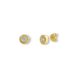 Ridged Bezel Solitaire Stud Earrings - White